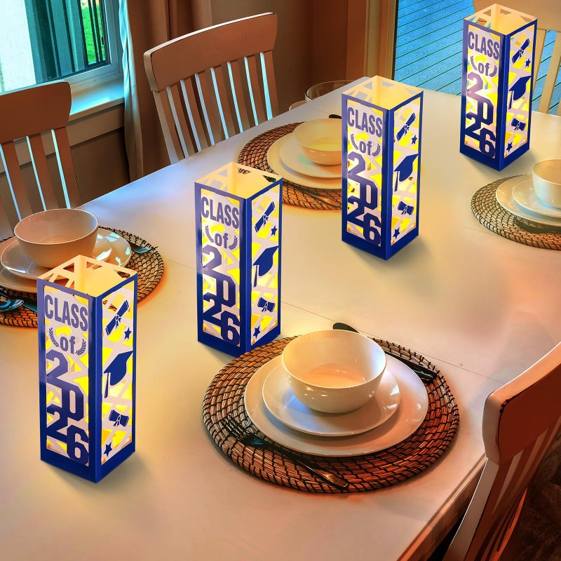 Tellingyou 6 Pcs Graduation Table Centerpieces Boxes Class of 2026 Graduation Lantern with LED Light Congrats Grad School College Photo Props for Party Table Decor(7.87 * 2.8inch,Blue) - Image 5