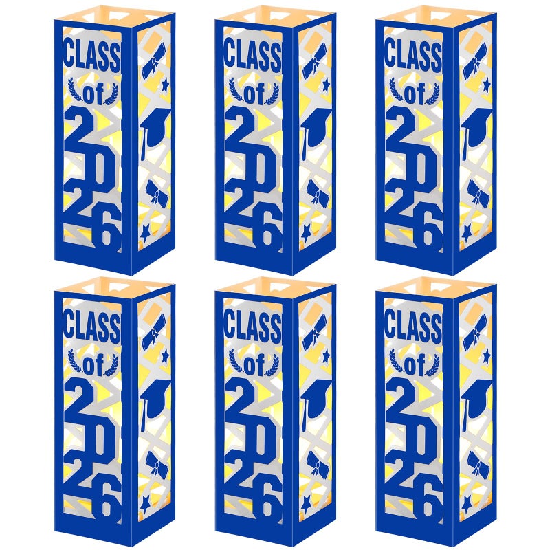 Tellingyou 6 Pcs Graduation Table Centerpieces Boxes Class of 2026 Graduation Lantern with LED Light Congrats Grad School College Photo Props for Party Table Decor(7.87 * 2.8inch,Blue) - Image 1