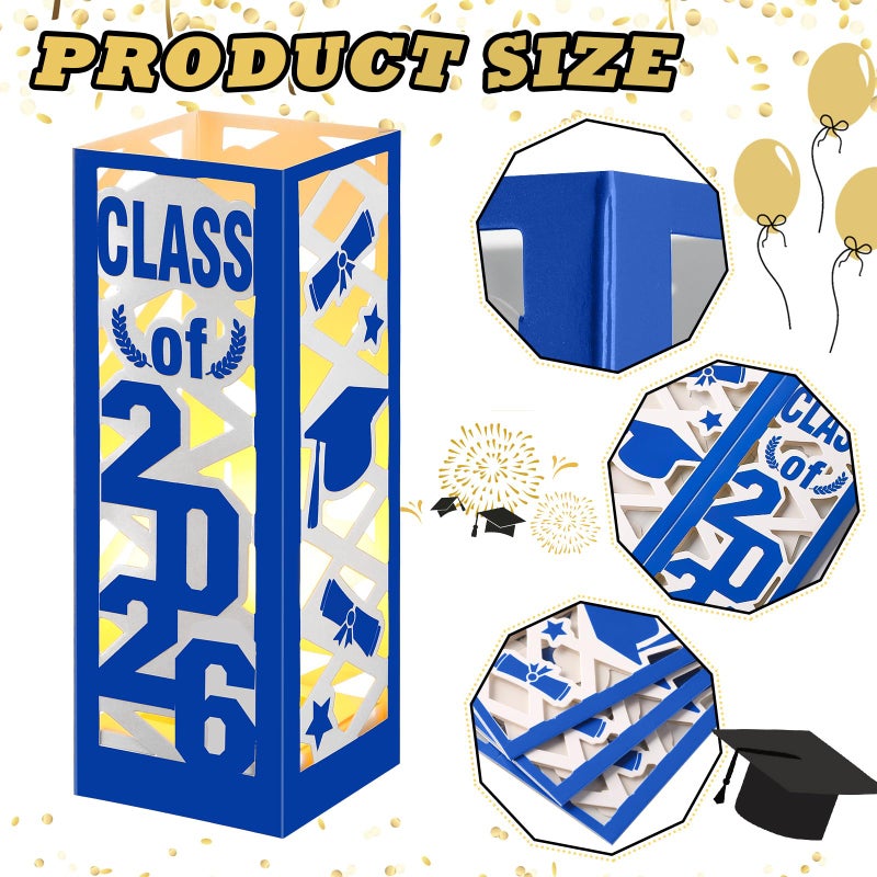 Tellingyou 6 Pcs Graduation Table Centerpieces Boxes Class of 2026 Graduation Lantern with LED Light Congrats Grad School College Photo Props for Party Table Decor(7.87 * 2.8inch,Blue) - Image 2