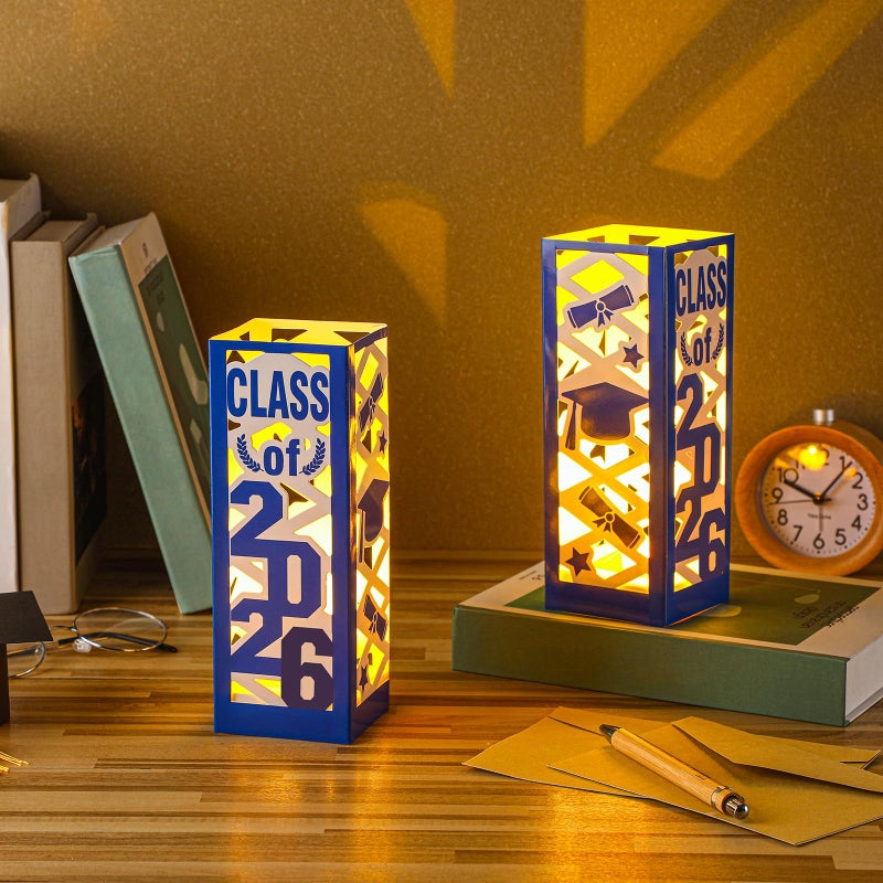 Tellingyou 6 Pcs Graduation Table Centerpieces Boxes Class of 2026 Graduation Lantern with LED Light Congrats Grad School College Photo Props for Party Table Decor(7.87 * 2.8inch,Blue) - Image 3
