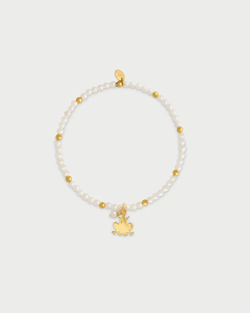 Rue Des Mill Elastic bracelet with pearls and balls - FROG - Yellow Gold