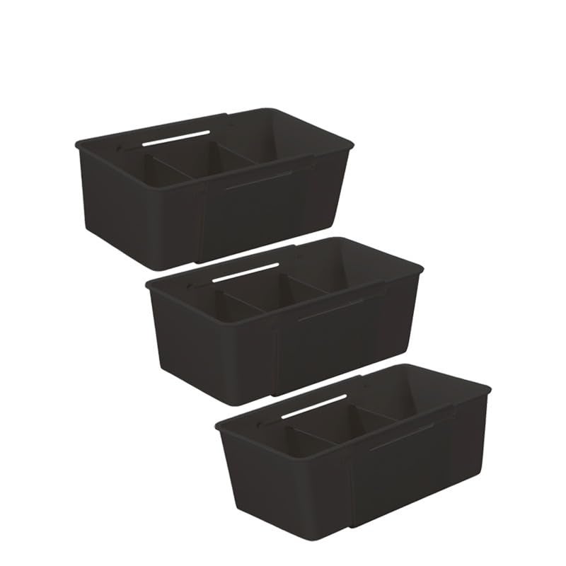SUKHAD Expandable Household Accessories storage basket for drawers Set of 3 Big Kitchen storage basket Black Plastic - Image 1