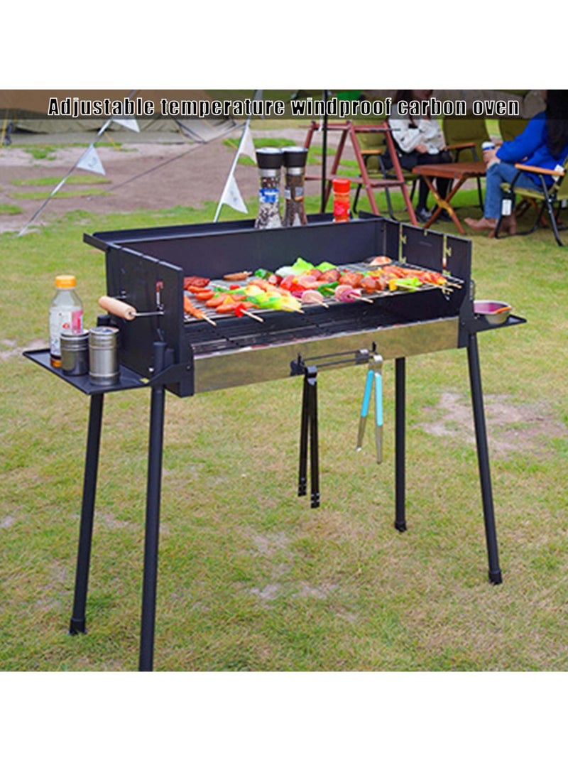 XiuWoo Barbecue Charcoal Grills, Portable BBQ Grill, Kabob Grill Kit, Foldable Storage Shelf 3 Gear Adjustable Temperature, Windproof BBQ Grill, Large Size Metal Outdoor Barbecue Stove, Black  - Image 3