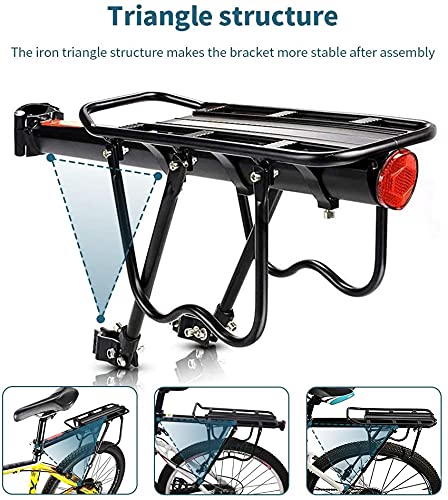 Linist Bicycle Rear Rack Back Seat Luggage Rack Holder Carrier for Panniers Bags, Luggage, Cargo, Aluminum Alloy Adjustable with Reflector for Cycling - Image 5