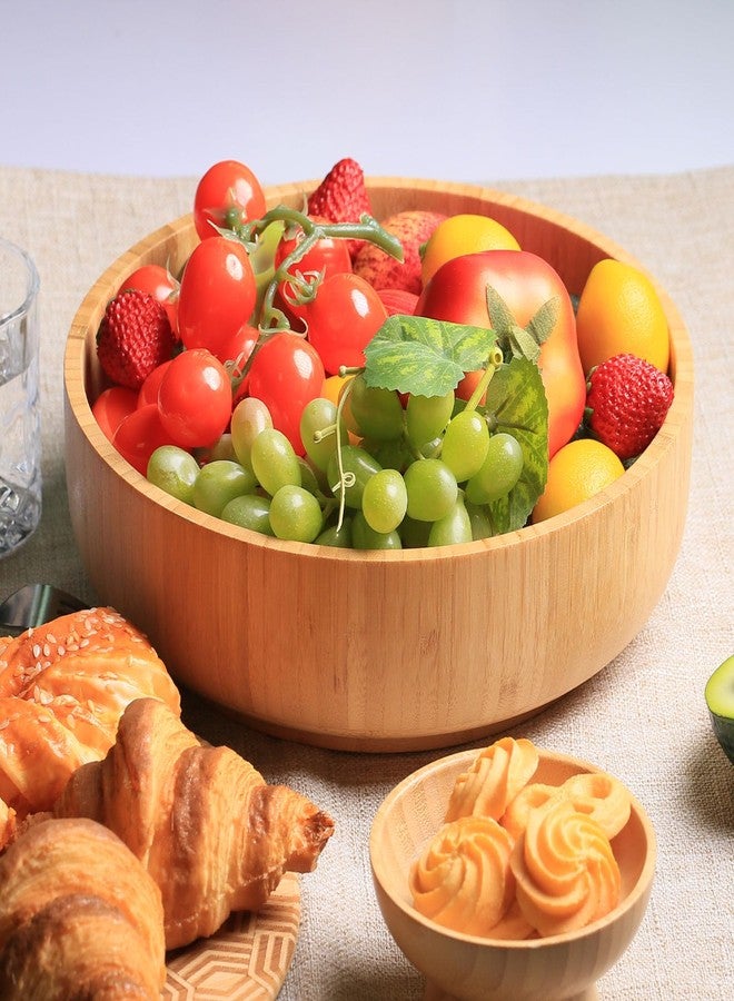 ZTHapwa وعاء فواكه ZTHapwa لسطح المطبخ، وعاء سلطة كبير من خشب البامبو مقاس 10 بوصات، وعاء تقديم كبير للحفلات والضيافة، أوعية زخرفية ريفية لتزيين طاولة الطعام، 100 أونصة - Image 4