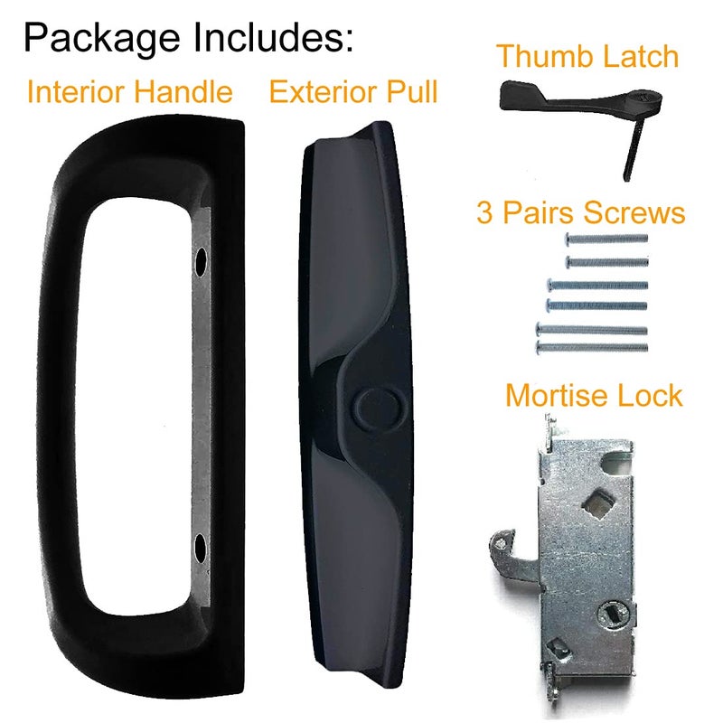 HauSun Patio Sliding Glass Door Handle Set With 45 Mortise Lock Suitable For Sliding Glass Patio Door Thickness From 1-1/2"" To 1-3/4"" Fits 3-15/16 Screw Hole Spacing Reversible Design(Non-Handed) Black - Image 4