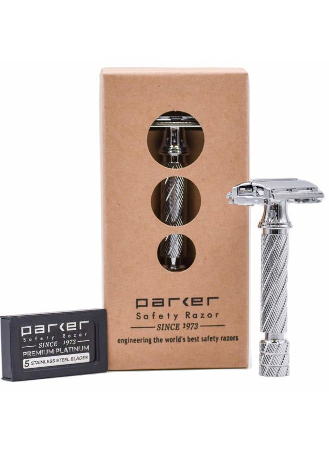 Parker Safety Razor , 87R Chrome Standard Length Handle Butterfly Open Double Edge Safety Razor for Men, 5 Parker Premium Platinum Double Edge Razor Blades Included - Image 4