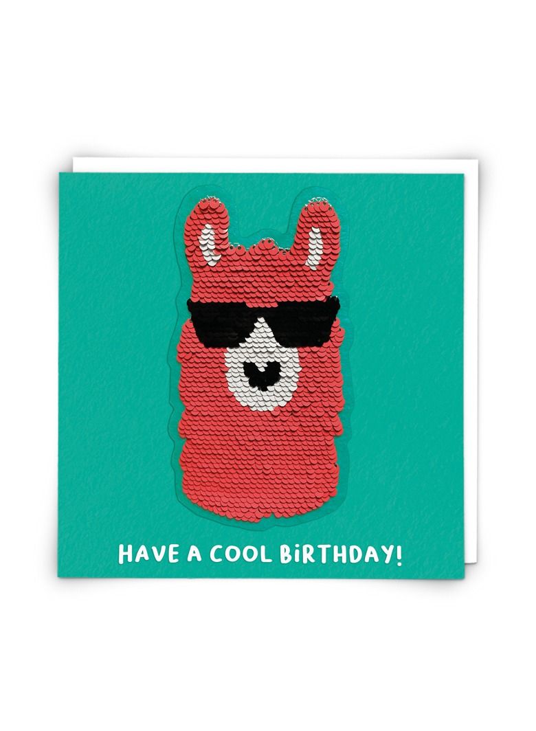 Birthday Card With Removable Sequin Llama Patch