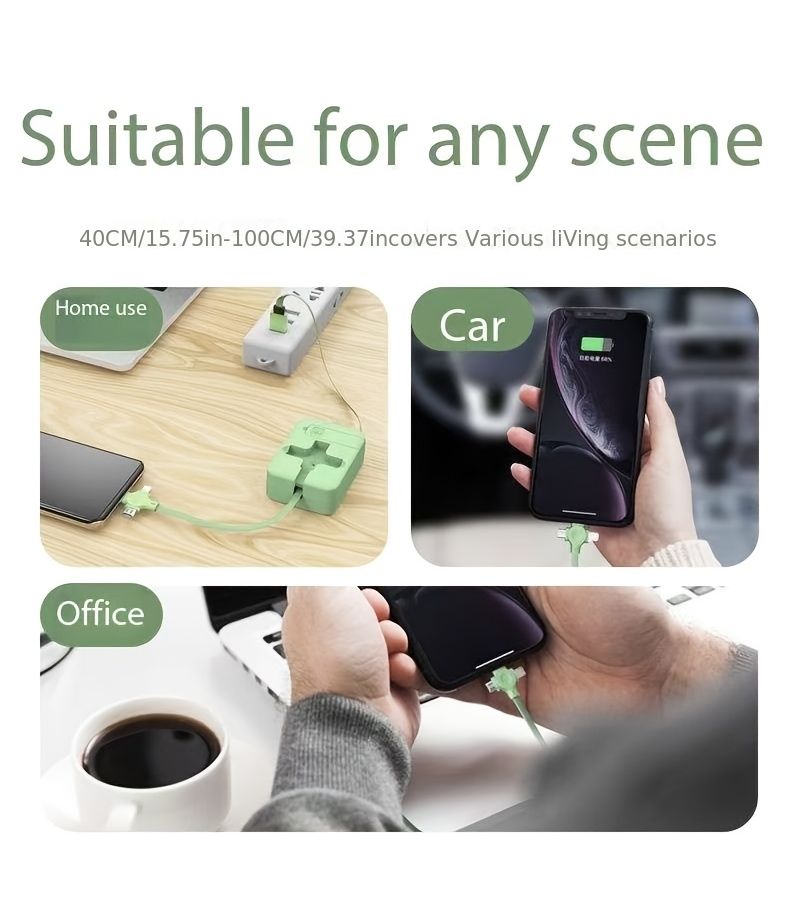 3 In 1 Retractable Fast Charging Cable 100cm 39 Inch Red 5 Pack Compatible iPhone Samsung Android Phones Tablets - Image 5