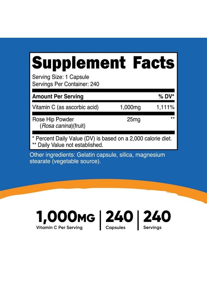Nutricost Vitamin C with Rose HIPS 1025mg, 240 Capsules - Vitamin C 1,000mg, Rose HIPS 25mg, Premium, Non-GMO, Gluten Free Supplement - Image 2
