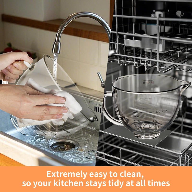 XINBOOGQ 5QT Glass Bowl Compatible with KitchenAid 4.5 and 5-Quart Tilt Stand Mixers,Glass Mixing Bowl with Lid, Measurement Markers and Handle, Dishwasher Safe - Image 5