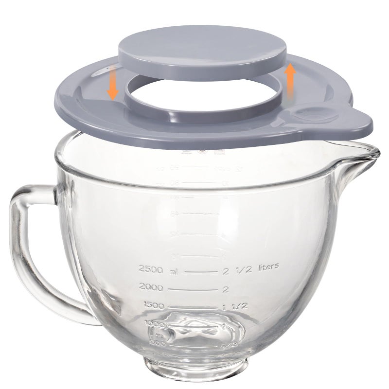 XINBOOGQ 5QT Glass Bowl Compatible with KitchenAid 4.5 and 5-Quart Tilt Stand Mixers,Glass Mixing Bowl with Lid, Measurement Markers and Handle, Dishwasher Safe - Image 1