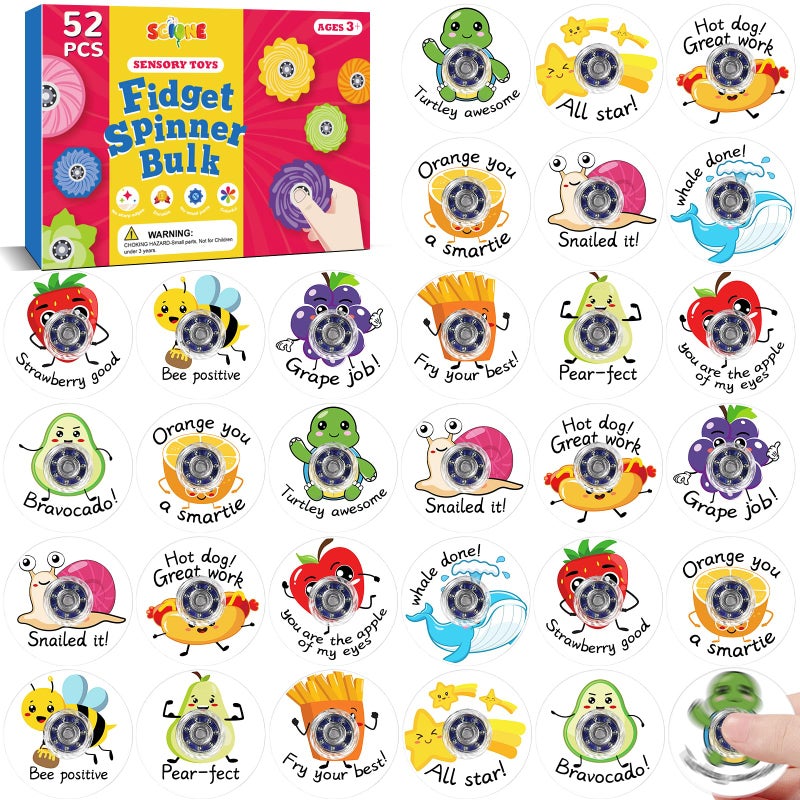 SCIONE 52 Pcs Motivational Fidget Spinners 157 Mini Fidget Toys for Kids Classroom Prizes Bulk with Encouragement Quotes Sensory Stress Relief Toys for ADHD Autism School Rewards Party Favors - Image 3