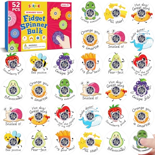 SCIONE 52 Pcs Motivational Fidget Spinners 157 Mini Fidget Toys for Kids Classroom Prizes Bulk with Encouragement Quotes Sensory Stress Relief Toys for ADHD Autism School Rewards Party Favors - Image 1