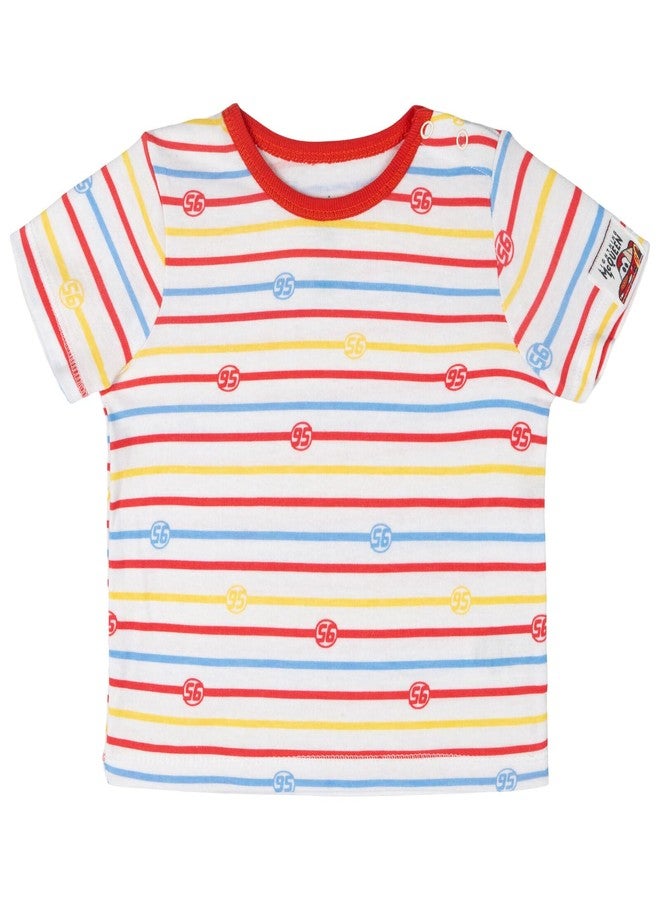 Disney Cars Infant Baby Boys Short Overalls, T-Shirt and Bucket Sun Hat 3 Piece Outfit Set Red/Yellow/Blue 24 Months - Image 3