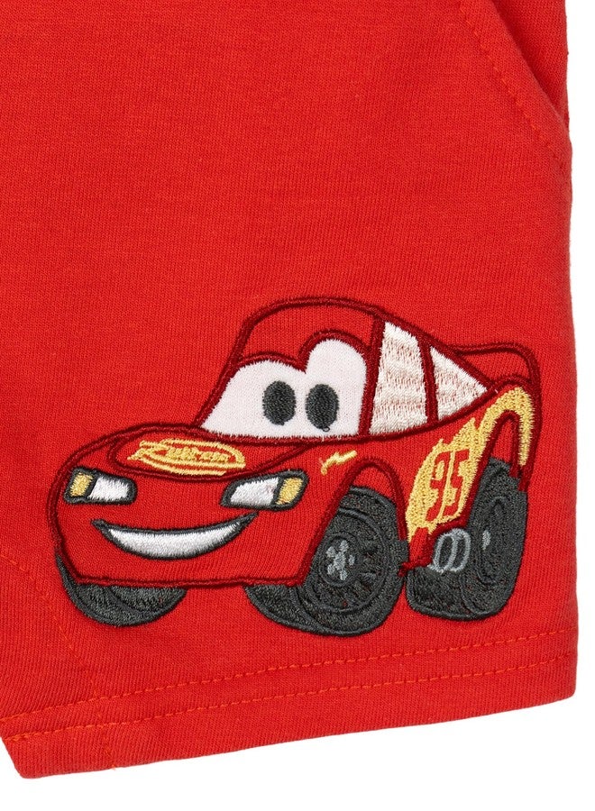 Disney Cars Infant Baby Boys Short Overalls, T-Shirt and Bucket Sun Hat 3 Piece Outfit Set Red/Yellow/Blue 24 Months - Image 5