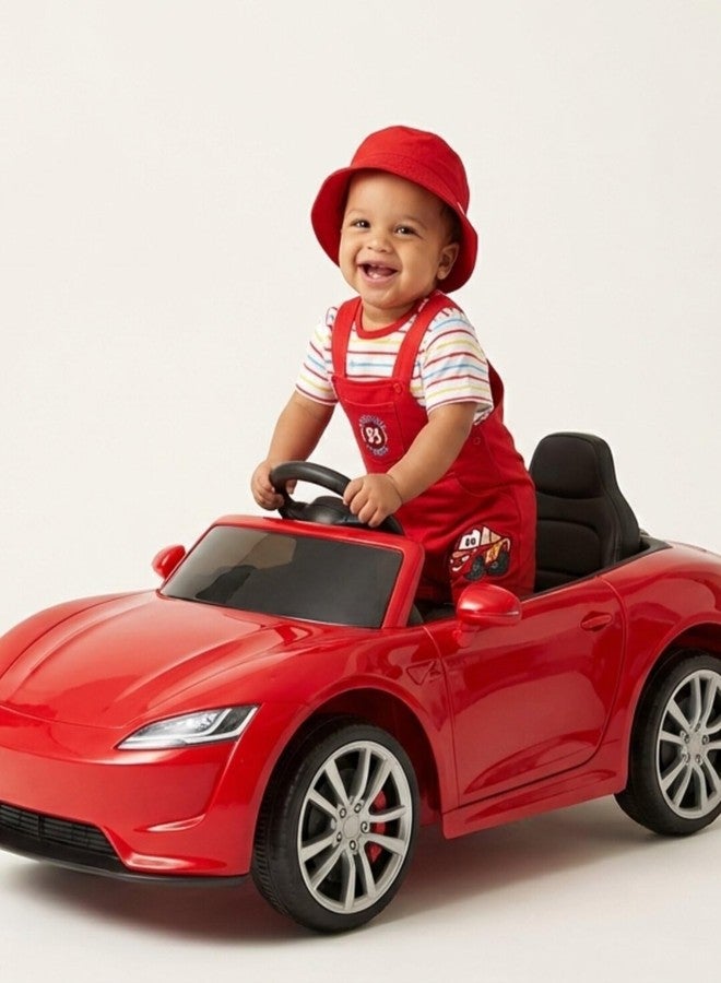 Disney Cars Infant Baby Boys Short Overalls, T-Shirt and Bucket Sun Hat 3 Piece Outfit Set Red/Yellow/Blue 24 Months - Image 2