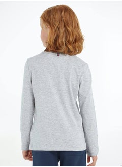 TOMMY HILFIGER Boys' Long-Sleeve Organic Cotton T-Shirt, Grey  - Image 3