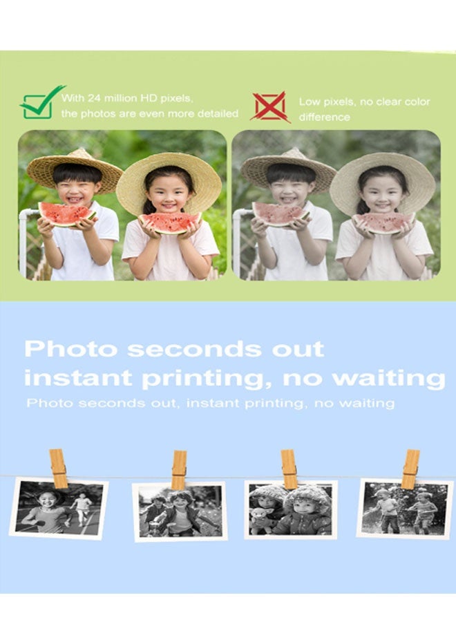 Neutral Instant Print Camera - Dual-Lens SLR Digital Film Mini Printer, Portable Ink-Free Thermal Printer with 2 Rolls of Paper, Suitable for Office, Home, Outdoor, Travel, etc. (Green) - Image 4