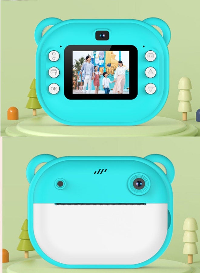 Neutral Instant Print Camera - Dual-Lens SLR Digital Film Mini Printer, Portable Ink-Free Thermal Printer with 2 Rolls of Paper, Suitable for Office, Home, Outdoor, Travel, etc. (Green) - Image 1