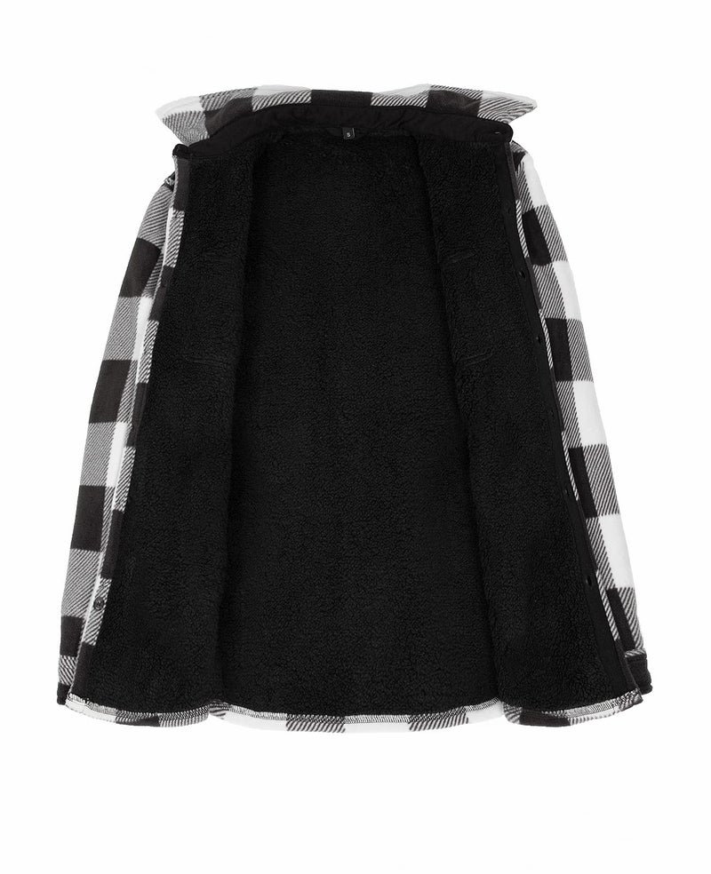 ZENTHACE Mens Warm Sherpa Lined Fleece Plaid Flannel Shirt Jacket Cozy Fall Winter Flannel Shacket Jackets Coat Black and White M - Image 3