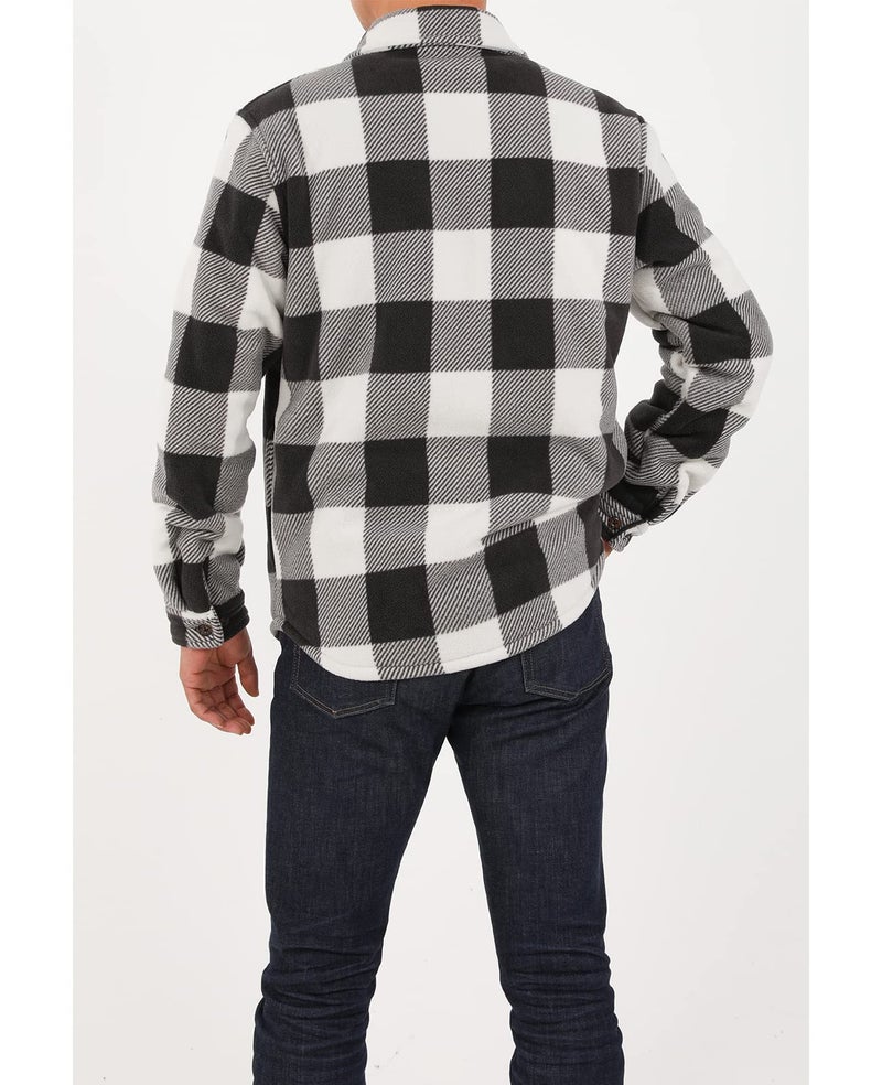 ZENTHACE Mens Warm Sherpa Lined Fleece Plaid Flannel Shirt Jacket Cozy Fall Winter Flannel Shacket Jackets Coat Black and White M - Image 5