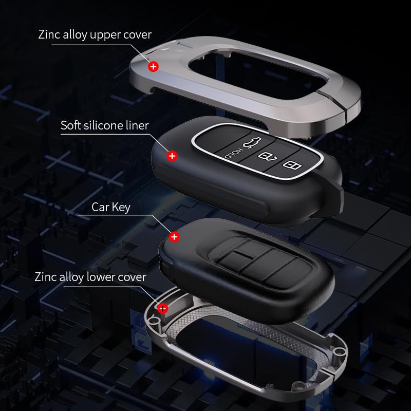 Contacts Metal Silicon Key Cover Compatible with Honda City, Civic, ,Elevate, Jazz, Amaze, CR-V, WR-V, 3 Button Smart Key Special Feature Visibilitye in Low-Light Condition - Image 3