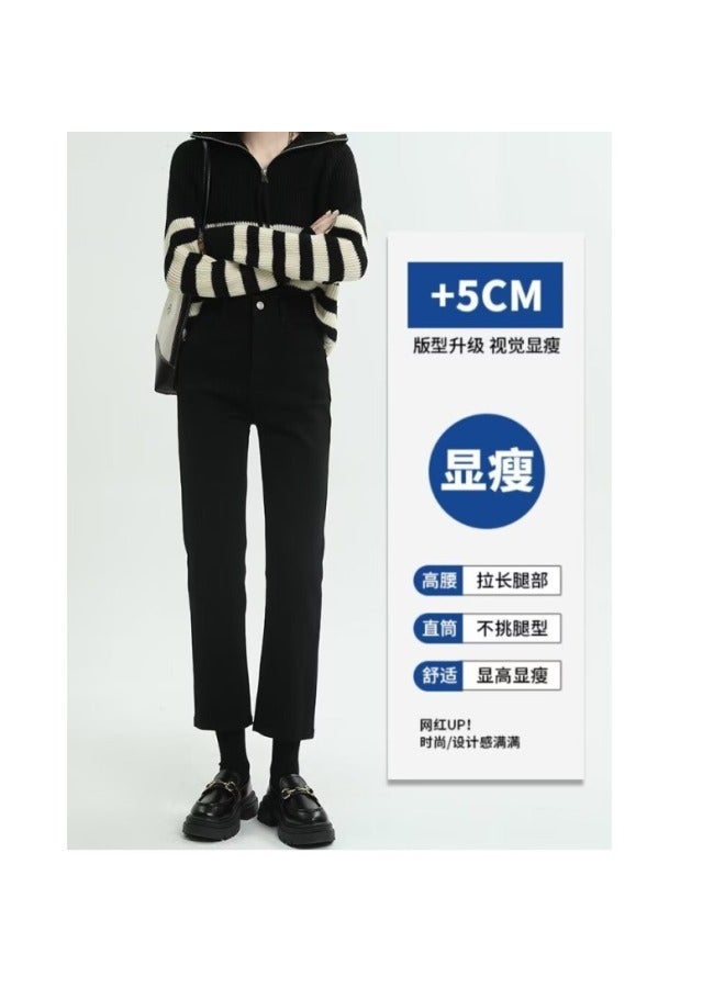 Unbranded High-waisted Straight-leg Pants Black Cigarette Straight-leg Jeans For Women New Simple Versatile Thickened