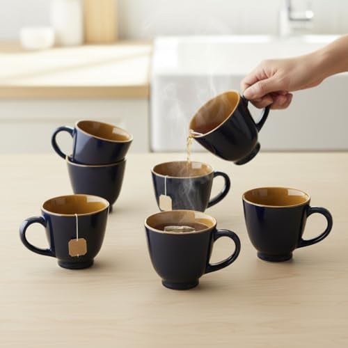 Beyond Homes Ceramic Tea Cups, 220 ml, Set of 4, Persian Blue | Glossy Finish | Microwave & Dishwasher Safe Ceramic Tea Cup Set | Dual-Tone Tea Coffee Mugs for Daily Use & Gifting (4, P. Blue) - Image 3