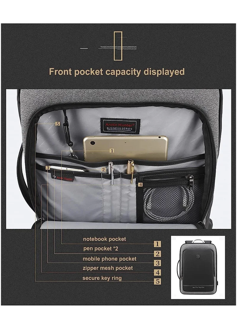 ARCTIC HUNTER Expandable Travel Backpack Convertible Hand Carry bag with USB charging port with TSA friendly Opening laptop Bag for Unisex B00227L Dark Grey