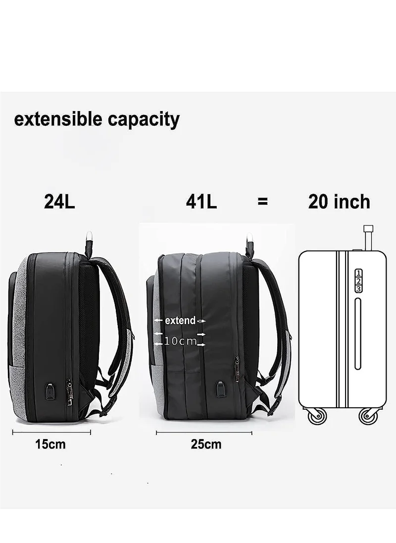 ARCTIC HUNTER Expandable Travel Backpack Convertible Hand Carry bag with USB charging port with TSA friendly Opening laptop Bag for Unisex B00227L Dark Grey
