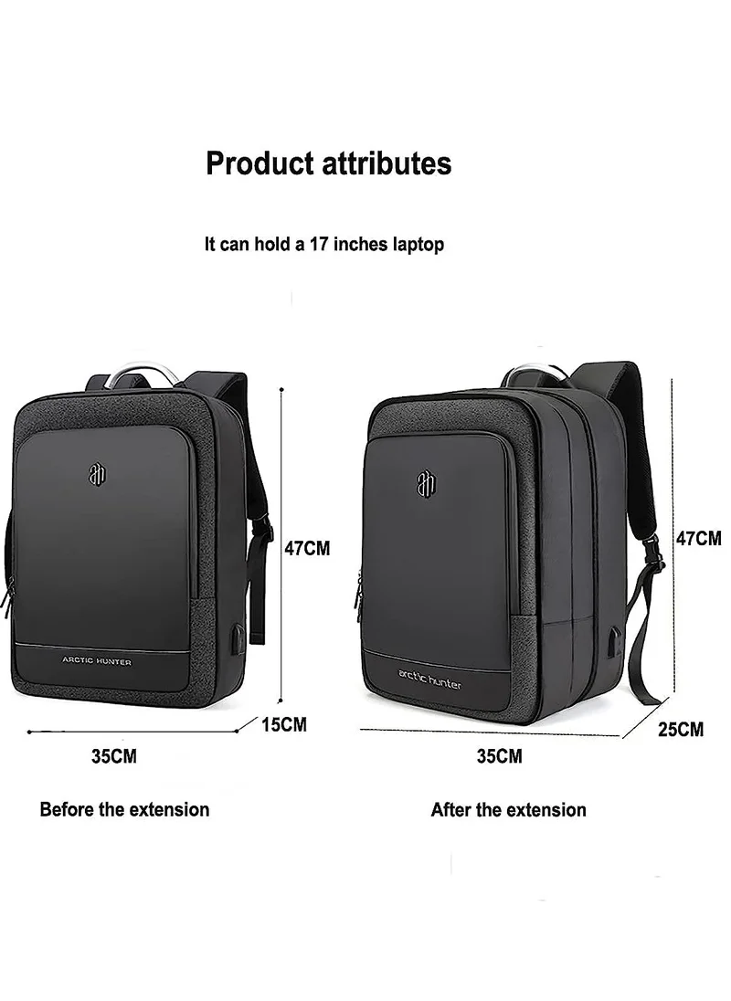 ARCTIC HUNTER Expandable Travel Backpack Convertible Hand Carry bag with USB charging port with TSA friendly Opening laptop Bag for Unisex B00227L Dark Grey
