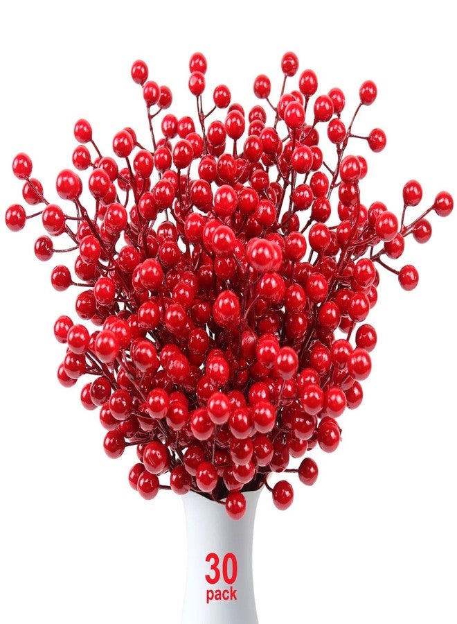 Mklsit 30 Pack Artificial Red Berry Stems, 8.2 Inch Christmas Berry Picks Holly Berries Branches for Christmas Tree Decorations DIY Crafts Wreath Decor - Image 1