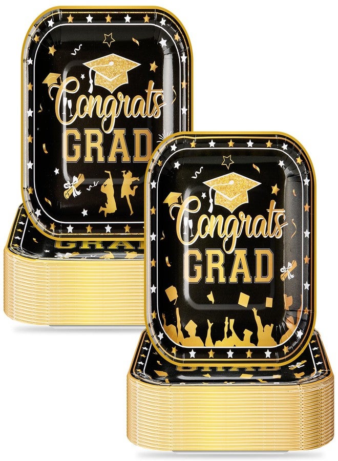 SiliFine Black and Gold 100 Pcs 2026 Graduation Small Paper Plates 7 Inch Cake Dessert Plates Bulk Graduation Decoration Disposable Dinnerware for Congrats Grad Party Favors Supplies - Image 1