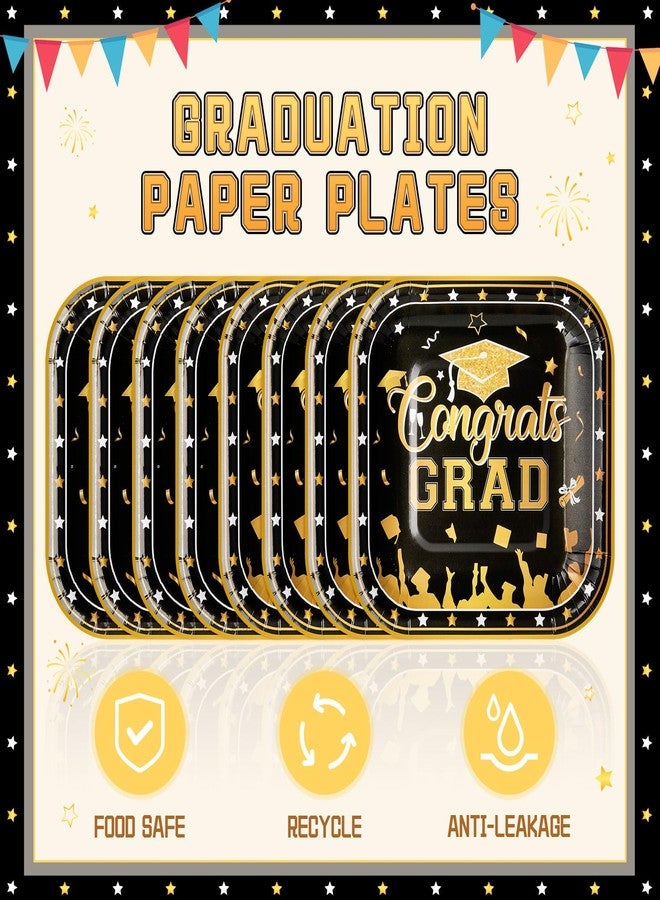 SiliFine Black and Gold 100 Pcs 2026 Graduation Small Paper Plates 7 Inch Cake Dessert Plates Bulk Graduation Decoration Disposable Dinnerware for Congrats Grad Party Favors Supplies - Image 5