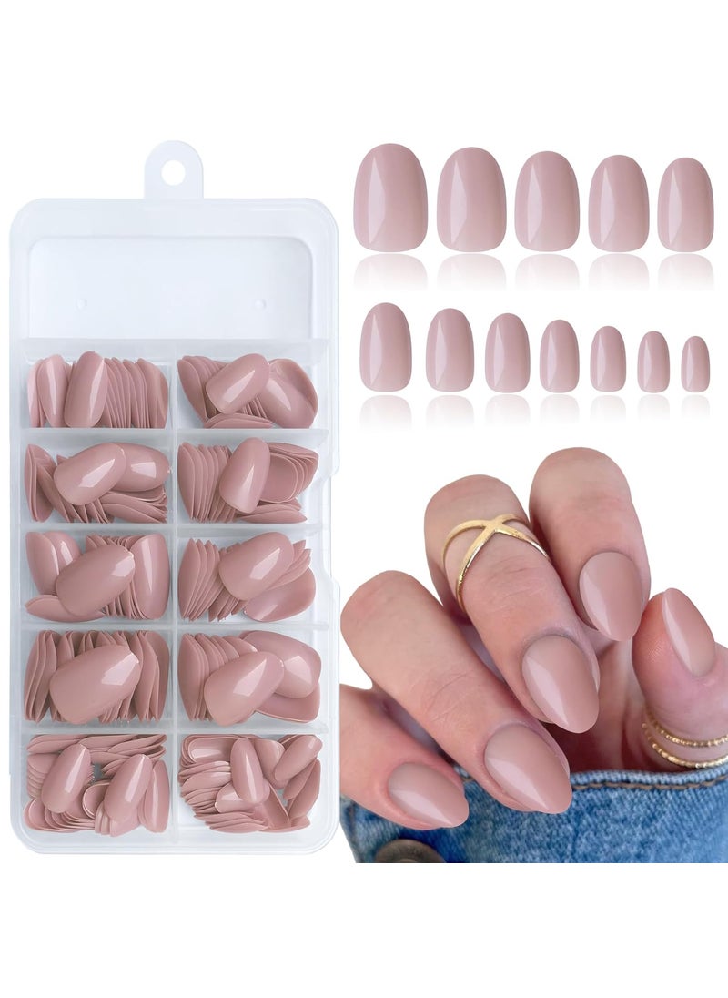 LifexTol - Short Press on Nails Almond Fake Nails, 240 Round Almond Press on Nail Short Full Cover Acrylic Presson Nail Tips Nude Tan Artificial False Fingernail Nail Glue Adhesive Tabs for Women Kids - Image 1