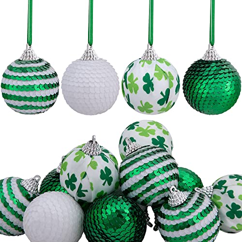 LFUTARI St Patricks Day Sequin Hanging Balls - 1.96 Inch Glitter Irish Clover Shamrock Ball Ornament - White Green Clover Hanging Ball for St. Patrick's Day Irish Party Tree Decor - Image 1