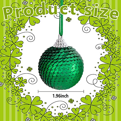 LFUTARI St Patricks Day Sequin Hanging Balls - 1.96 Inch Glitter Irish Clover Shamrock Ball Ornament - White Green Clover Hanging Ball for St. Patrick's Day Irish Party Tree Decor - Image 2