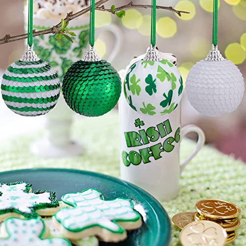 LFUTARI St Patricks Day Sequin Hanging Balls - 1.96 Inch Glitter Irish Clover Shamrock Ball Ornament - White Green Clover Hanging Ball for St. Patrick's Day Irish Party Tree Decor - Image 5
