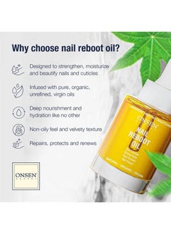 Onsen Secret Organic Cuticle Oil for Nails - USA Made - Japanese Nail Oil Treatment for Damaged Nails - Natural Nail Care & Cuticle Repair - Visible Results For Perfect Nails - Nail Reboot Oil 30ml by Onsen  - Image 2