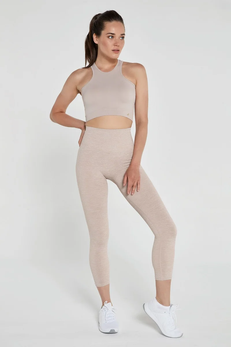 Jerf Palmi Melange Patterned High Waist Leggings Light Brown