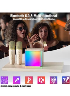 SOAIY Bluetooth Speaker Beige With 2 Wireless Microphones For Karaoke Play Music Portable  Voice Changing Effects LED Dancing Light Remove Original Singer's Voice For Kids Adults  - Image 3