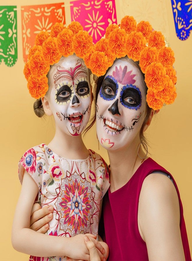 JMUQ 80 Pcs Artificial Marigold Flowers, 2 inch Silk Marigolds Bulk with Stems, Orange Artificial Flowers for Dia De Los Muertos Diwali Home Decor Marigold Garland Day of The Dead Decorations - Image 5