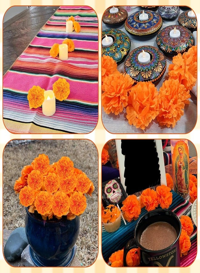 JMUQ 80 Pcs Artificial Marigold Flowers, 2 inch Silk Marigolds Bulk with Stems, Orange Artificial Flowers for Dia De Los Muertos Diwali Home Decor Marigold Garland Day of The Dead Decorations - Image 4