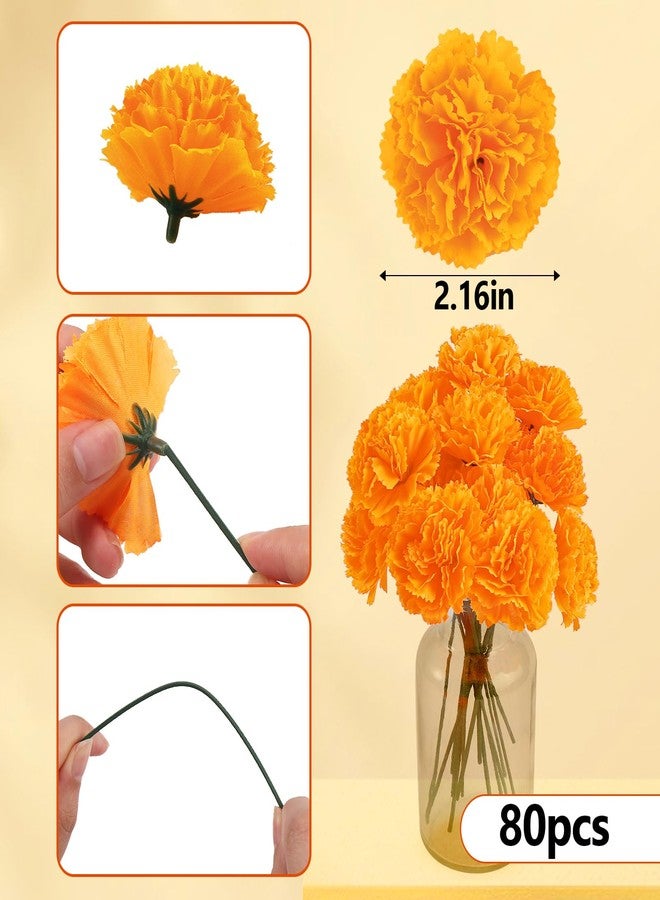 JMUQ 80 Pcs Artificial Marigold Flowers, 2 inch Silk Marigolds Bulk with Stems, Orange Artificial Flowers for Dia De Los Muertos Diwali Home Decor Marigold Garland Day of The Dead Decorations - Image 2