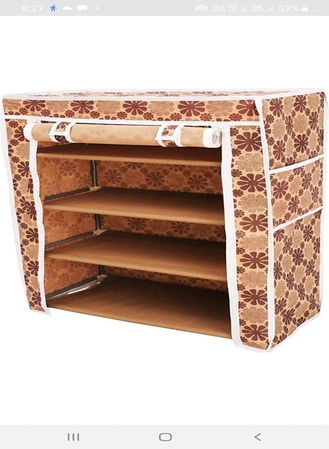 SIMSAN Shoe Rack Organizer, 4-Tier Storage, Cover, Portable Fabric Closet (Brown-flaver) - Image 3