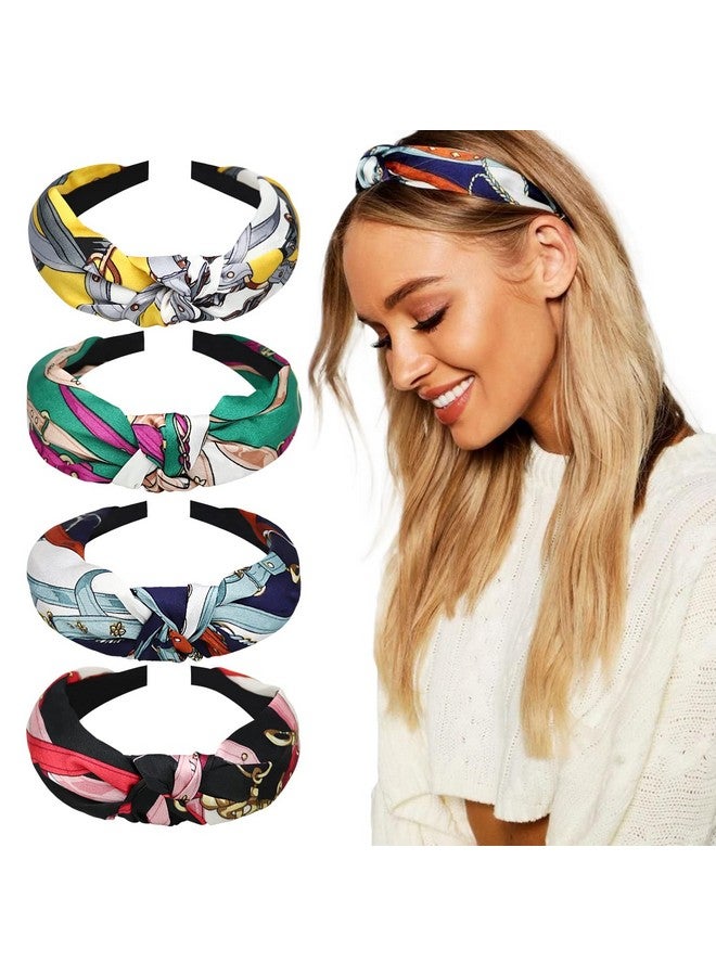 Loquat 4 Pack Boho Fashion Turban Headbands For Women Girls Flower Printed Plastic Head Band Vintage Cross Hair Accessories - Image 1