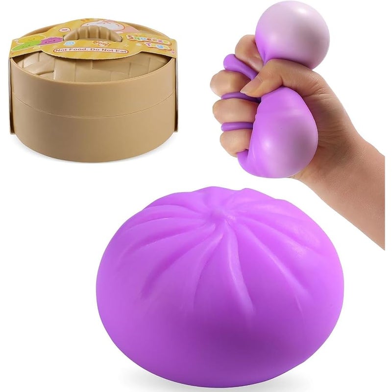 Orandan 2026 New Dumpling Squishy, Colorful Dumplings Stress Balls Fidget Sensory, Squeeze Dough Ball Stress Relief Hand with Food Steamer Stretchy Desk - Purple - Image 1