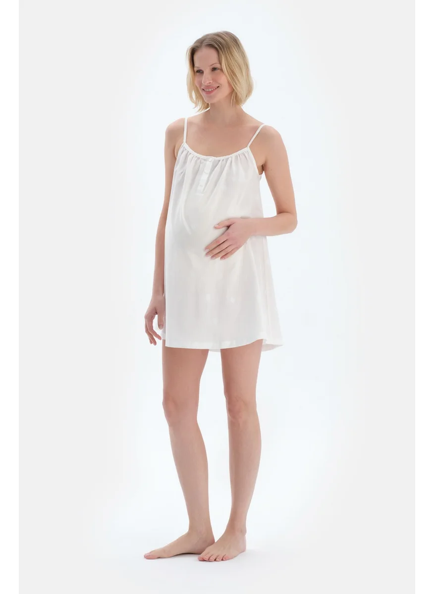 dagi White Strappy Poplin Woven Maternity Nightgown