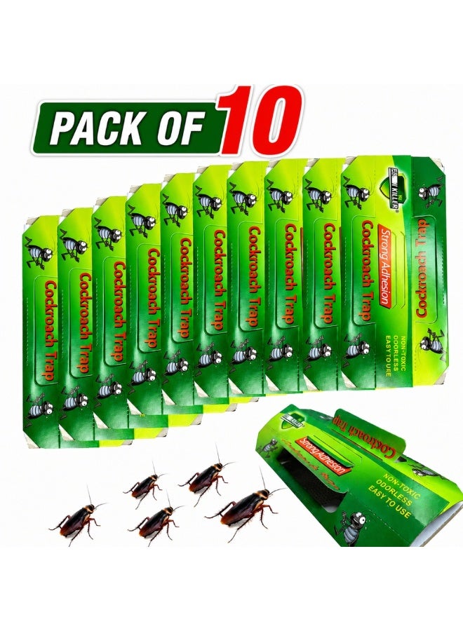 GREEN KILLER 10 Pcs Cockroach Glue Traps, Strong Adhesive Sticky Roach Trap | Non-Toxic Cockroach Catcher for Home, Kitchen, Bathroom & Office | Odorless Insect Glue Boards for Roaches, Crawling Bugs & Household Pest Control - Image 1